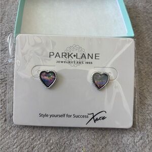 Park Lane Silver Heart Earrings with Iridescent Abalone Shell